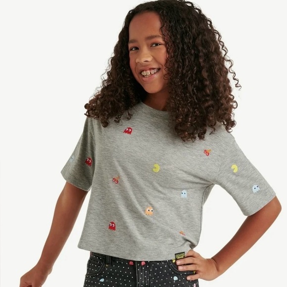 Justice Other - Justice Gray Graphic Tee with PAC-MAN‎ Icons! NWT! Size M!